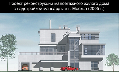 Проект реконструкции малоэтажного жилого дома с надстройкой мансарды в г. Москва (2005 г., объект построен)